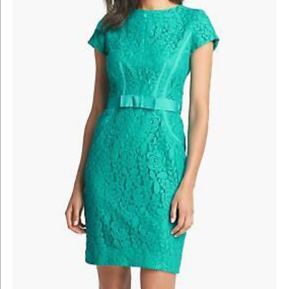 Turquoise cap sleeve lace dress